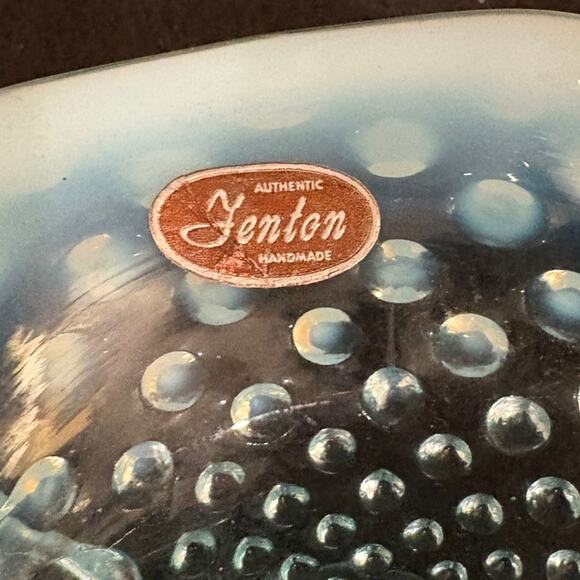 Fenton Blue Opalescent Hobnail Small Rim Double Handle Dish - Picture 4 of 6